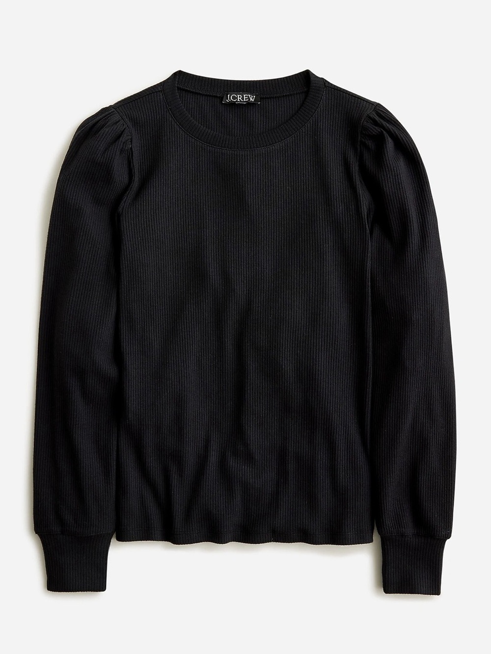 J.CREW Womens XL Black Ribbed Knit Puff Sleeve Long Sleeve Top Stretch